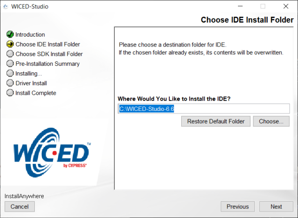 WICED IDE Install Location