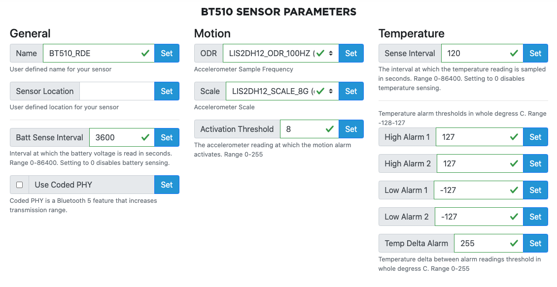 BT510 parameters