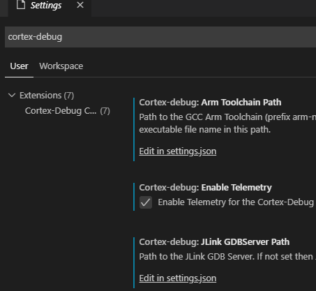 Cortex debug settings