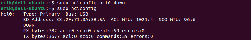 sudo hciconfig hci0 down